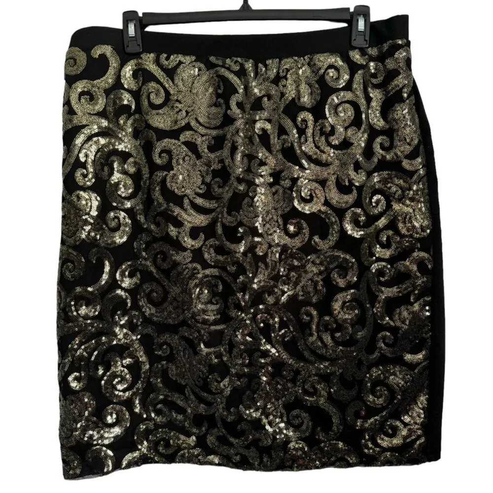Cato Woman Size 18/20 W Black & Gold Sequined Skirt. - Picture 10 of 12